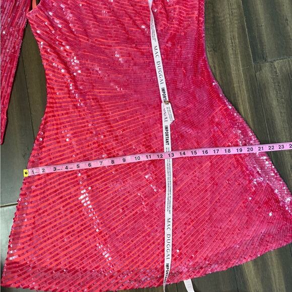 NWT Mac Duggal 5548 Sequin After Prom Dress Hot Pink Shoulder Mini Fitted Barbie - Picture 8 of 16